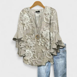Women's Bohemian Floral Blouse with Layered Ruffle Sleeves