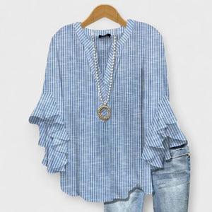 Women's Bohemian Floral Blouse with Layered Ruffle Sleeves