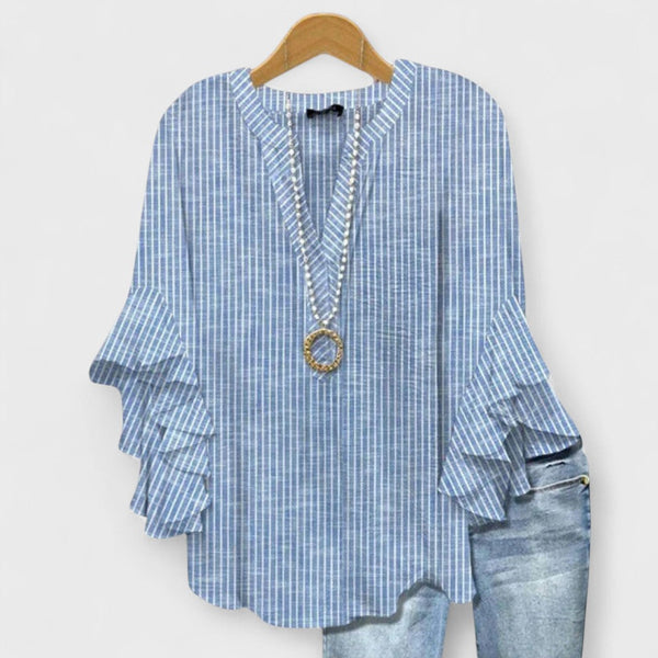 Women's Bohemian Floral Blouse with Layered Ruffle Sleeves