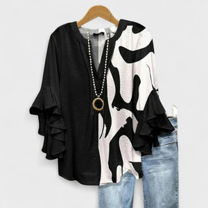 Women's Bohemian Floral Blouse with Layered Ruffle Sleeves