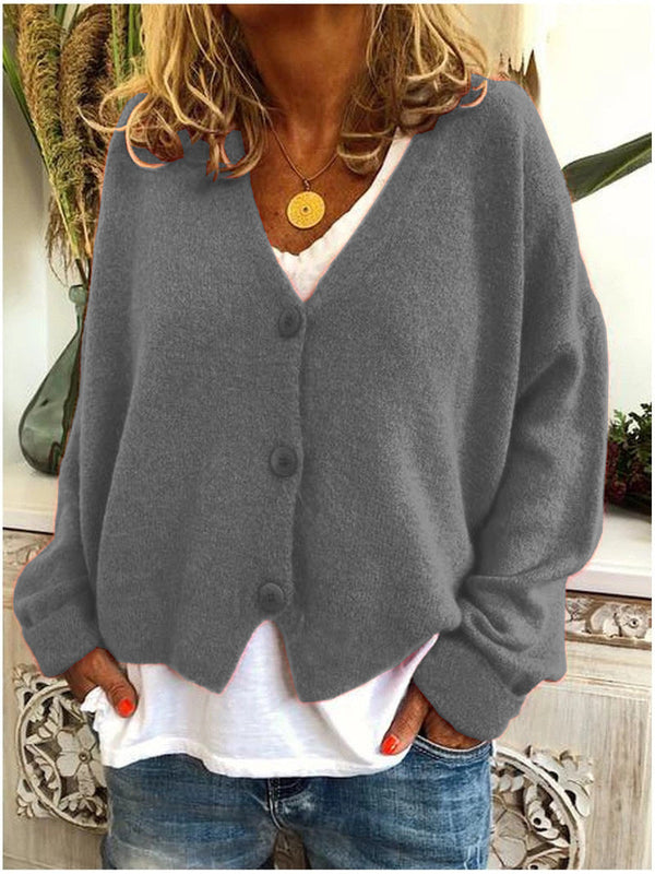 Women's Relaxed Button-Up V-Neck Cardigan