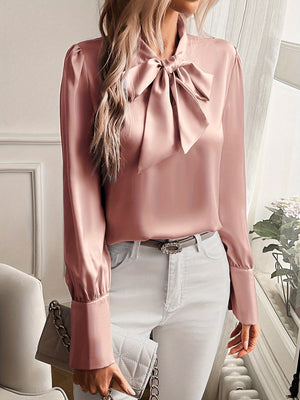 Elegant Bow Tie Blouse Long Sleeve Top for Women