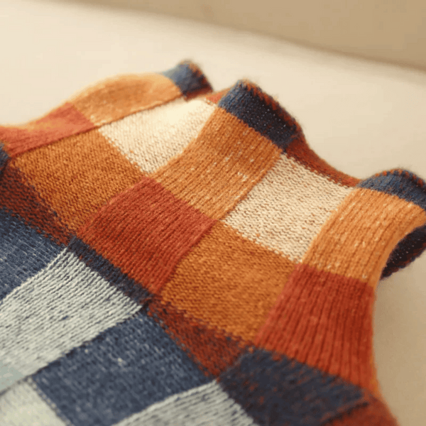 Women's Retro Check Color Block Crew Neck Sweater