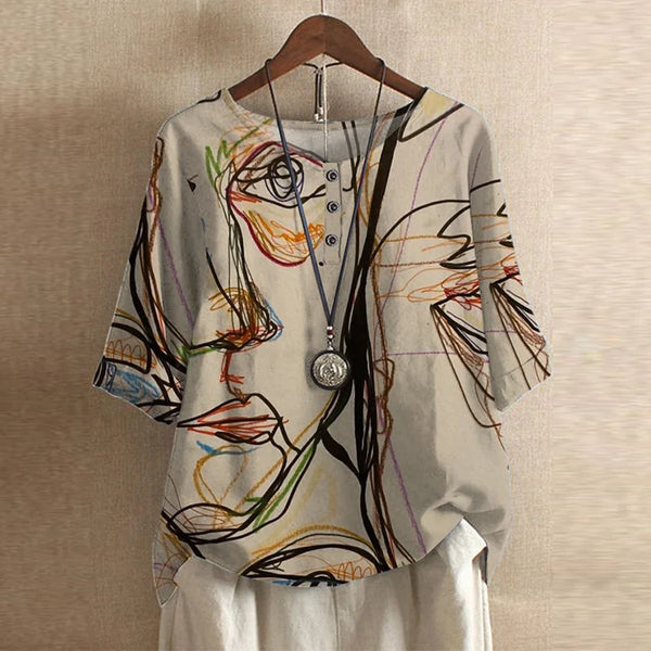 Women's Vintage Floral Print Blouse with Artistic Detail