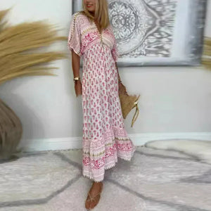 Women's Vintage-Inspired Floral Print Maxi Dress