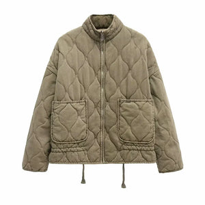 Quilted Zip-Up Casual Padded Jacket for Women