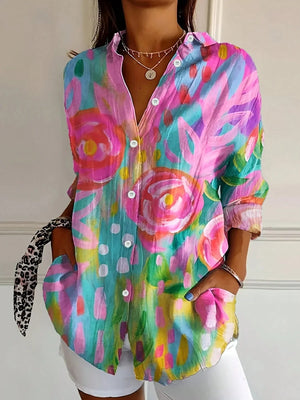 Women’s Printed Long Sleeve Button Up Blouse