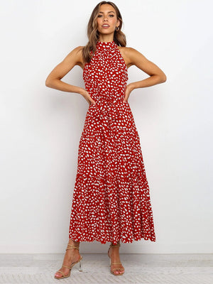 Chic Polka Dot Midi Dress - Flowy Fit-and-Flare with Waist Tie