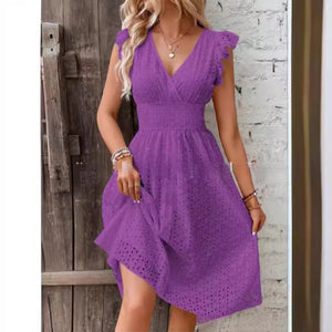 Women's V-Neck Eyelet Summer Dress
