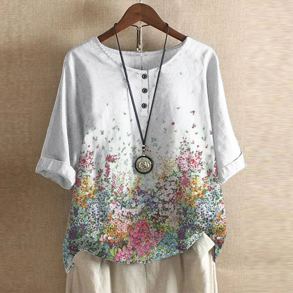 Women's Vintage Floral Print Blouse with Artistic Detail