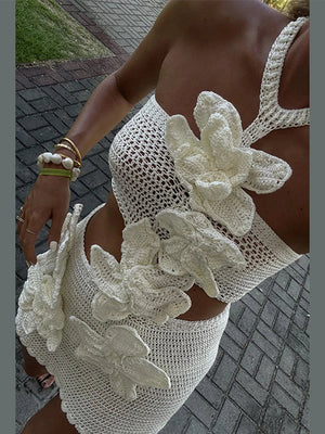 Vestido corto de tirantes con flores 3D para mujer