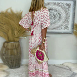 Women’s Boho Printed Short Sleeve Maxi Dress