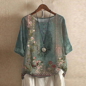 Women’s Vintage Floral Print Loose Fit Blouse