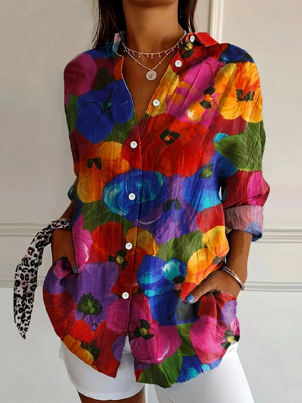 Women's Vibrant Floral Print Button-Up Blouse
