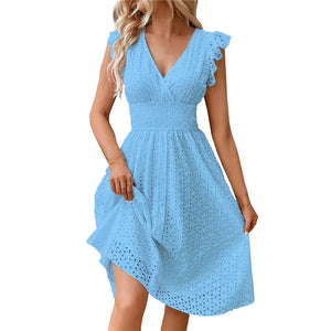 Women's V-Neck Eyelet Summer Dress