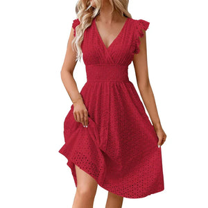 Women's V-Neck Eyelet Summer Dress