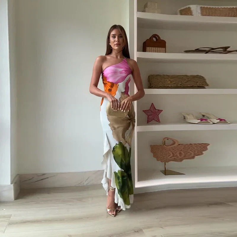 Chic Floral One-Shoulder Maxi Dress