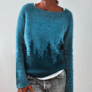 Women’s Casual Knit Sweater Cozy Printed Pullover