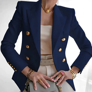 Elegant Double-Breasted Gold Button Blazer