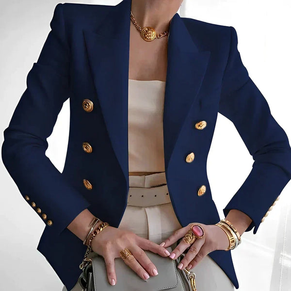 Elegant Double-Breasted Gold Button Blazer