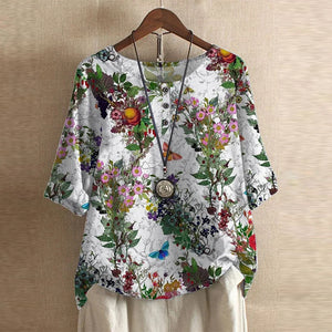 Women’s Vintage Floral Print Loose Fit Blouse