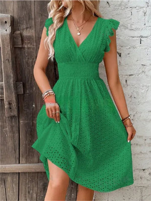 Women's V-Neck Eyelet Summer Dress