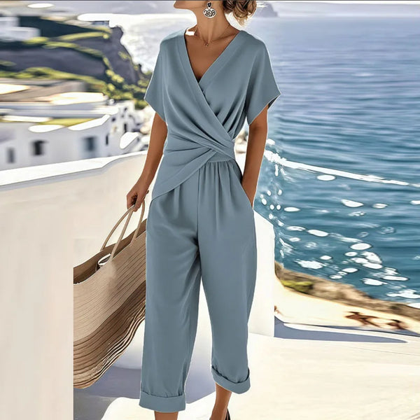 Women's Casual V Neck Short Sleeve Jumpsuit