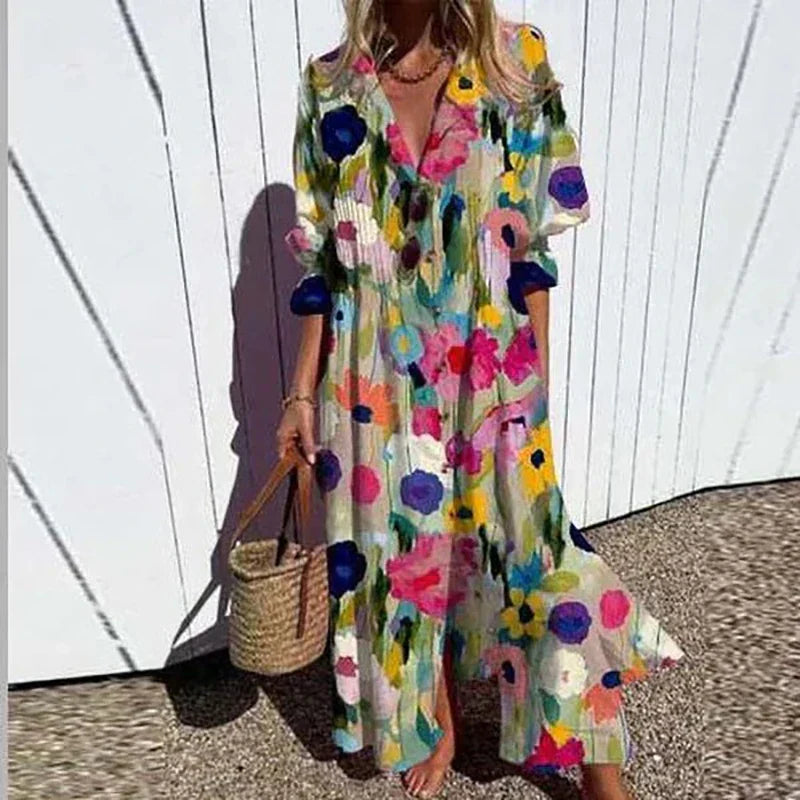 Stylish V-Neck Boho Maxi Dress for Women