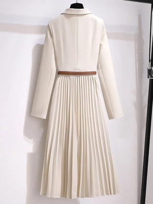 Stylish Pleated Blazer Dress with Belt