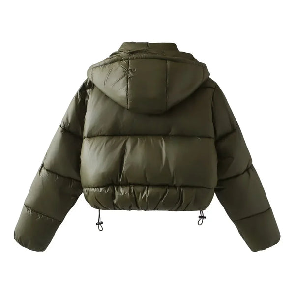 Women’s Cropped Hooded Puffer Jacket Oversized Winter Coat