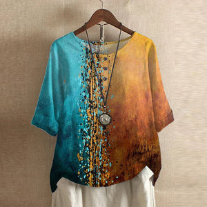 Women's Vintage Floral Print Blouse with Artistic Detail