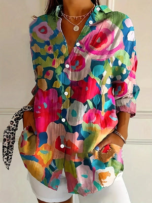 Women’s Printed Long Sleeve Button Up Blouse