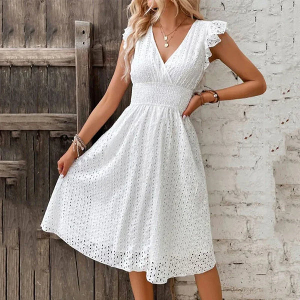 Women's V-Neck Eyelet Summer Dress