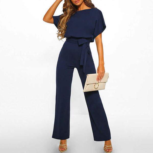 Women's Elegant Belted Jumpsuit with Wide-Leg Silhouette