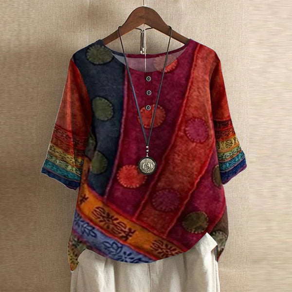 Women's Vintage Floral Print Blouse with Artistic Detail