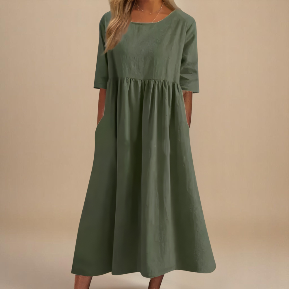Vestido midi relajado en línea A con silueta fluida para uso diario para mujer