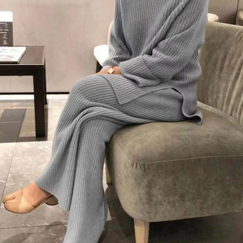 Women's Ribbed Sweater and Wide-Leg Pants Lounge Set