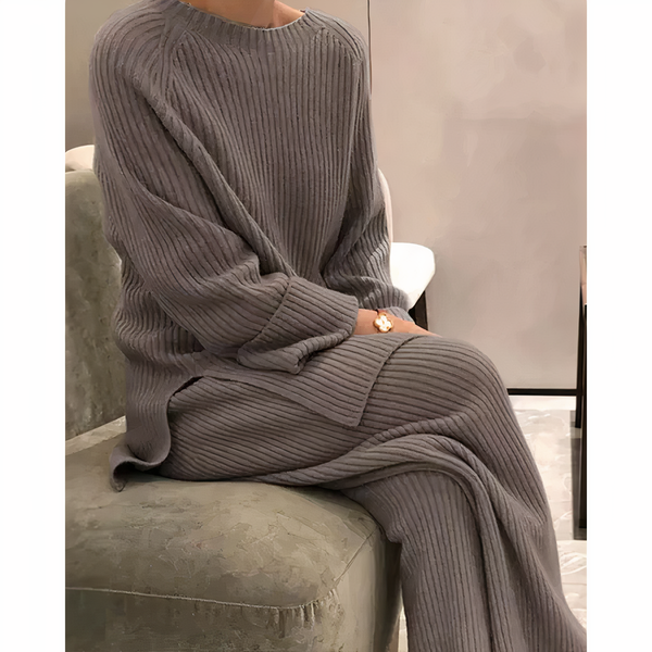 Women's Ribbed Sweater and Wide-Leg Pants Lounge Set