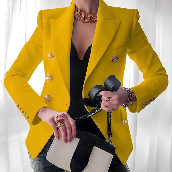 Women's Double-Breasted Blazer Gold Buttons