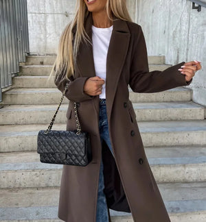 Elegant Longline Button-Up Women’s Trench Coat