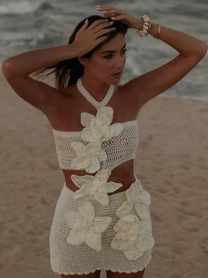 Vestido corto de tirantes con flores 3D para mujer