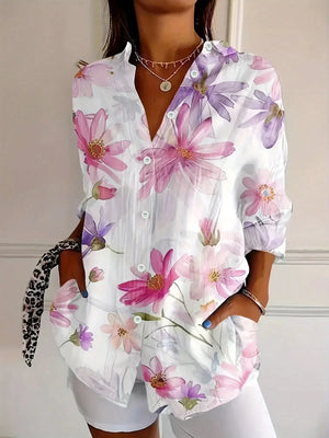 Women’s Printed Long Sleeve Button Up Blouse