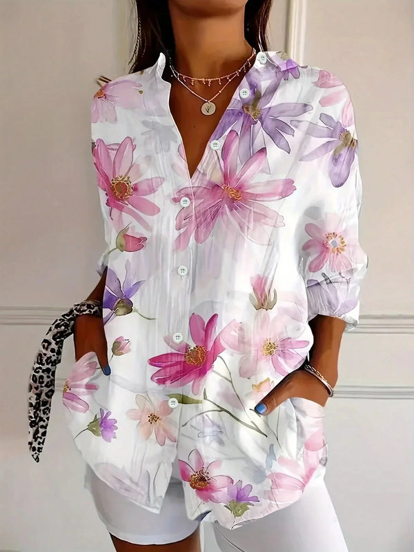 Women's Vibrant Floral Print Button-Up Blouse