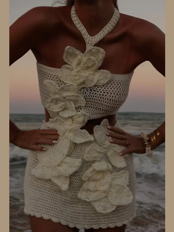 Vestido corto de tirantes con flores 3D para mujer