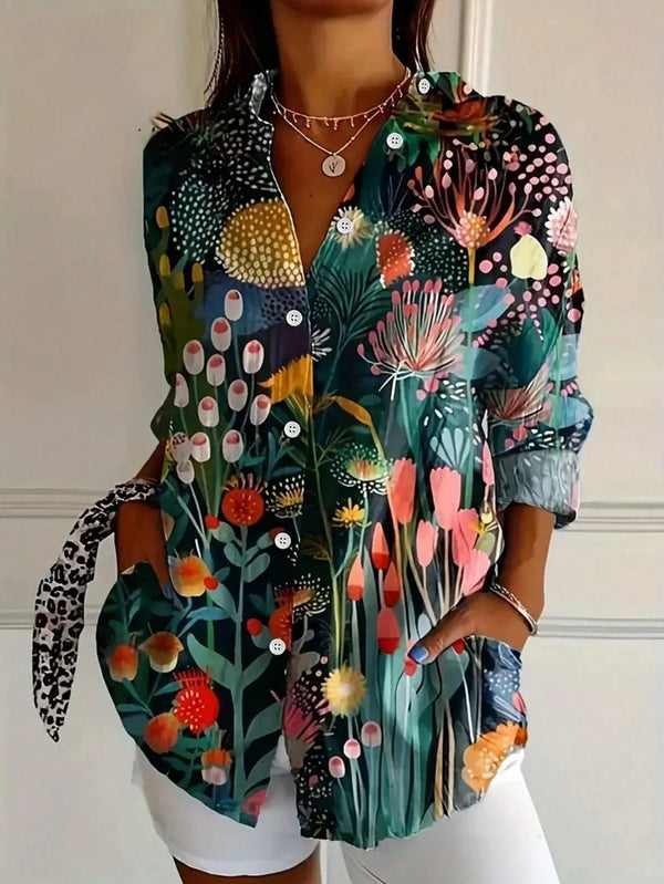 Women's Vibrant Floral Print Button-Up Blouse