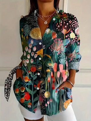 Women’s Printed Long Sleeve Button Up Blouse