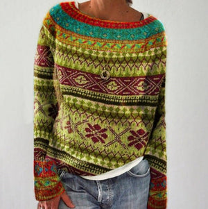 Women’s Casual Knit Sweater Cozy Printed Pullover