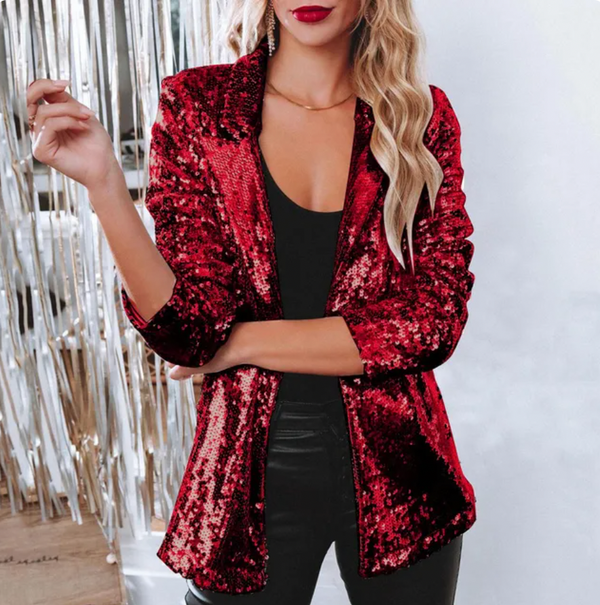 Women's Sequin Open-Front Blazer for Glamorous Style