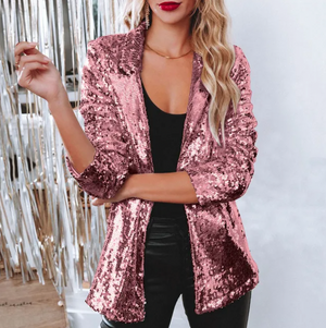 Women's Sequin Open-Front Blazer for Glamorous Style