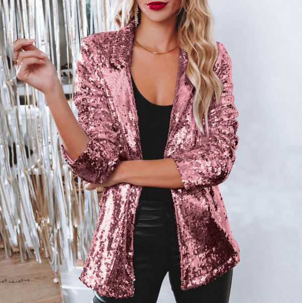 Women's Sequin Open-Front Blazer for Glamorous Style